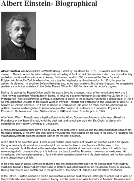 Albert Einstein Biographical Text PNG