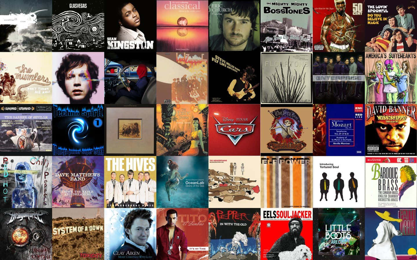 a collage of various music albums