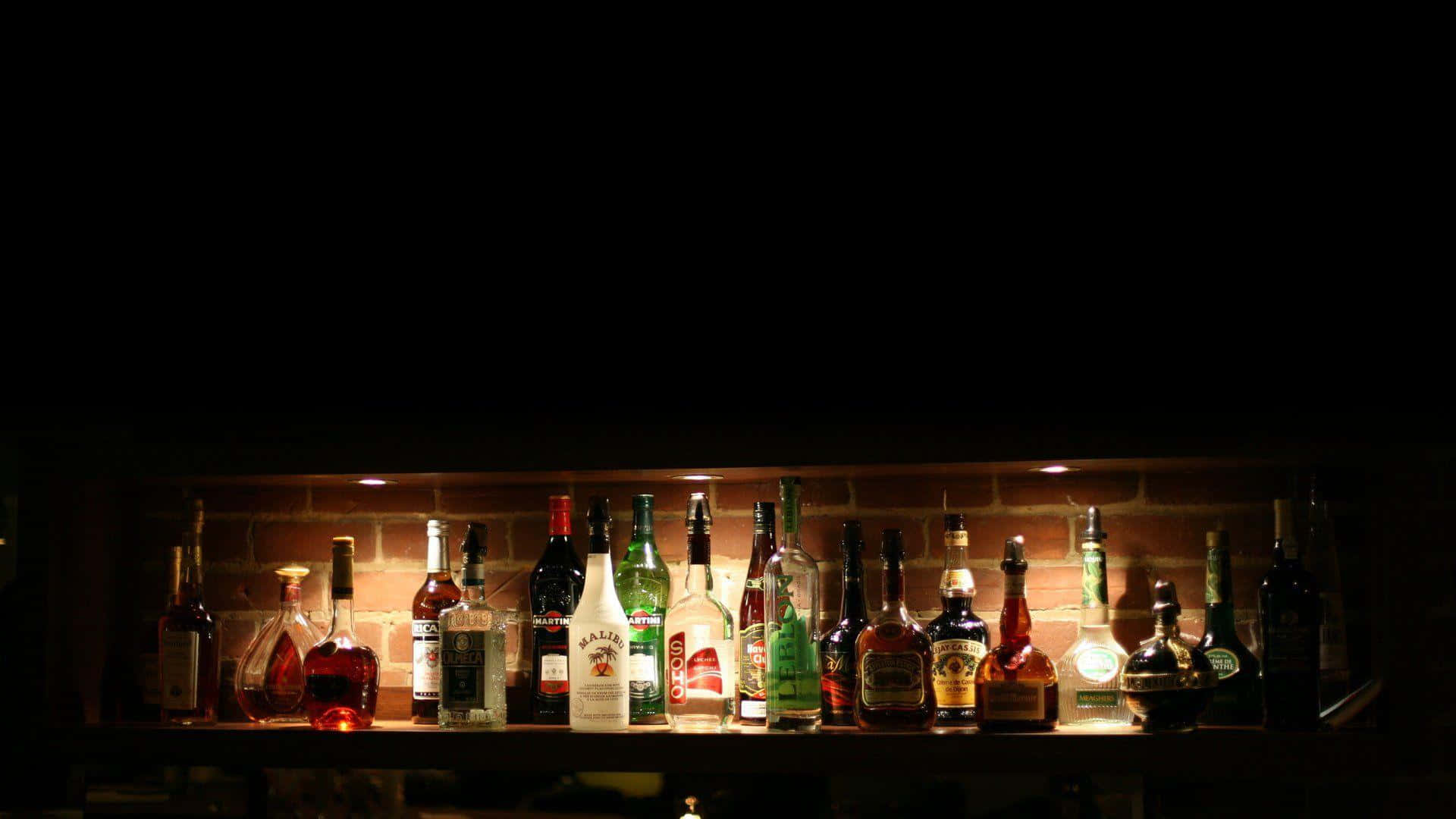 A Bar With Many Bottles Of Liquor