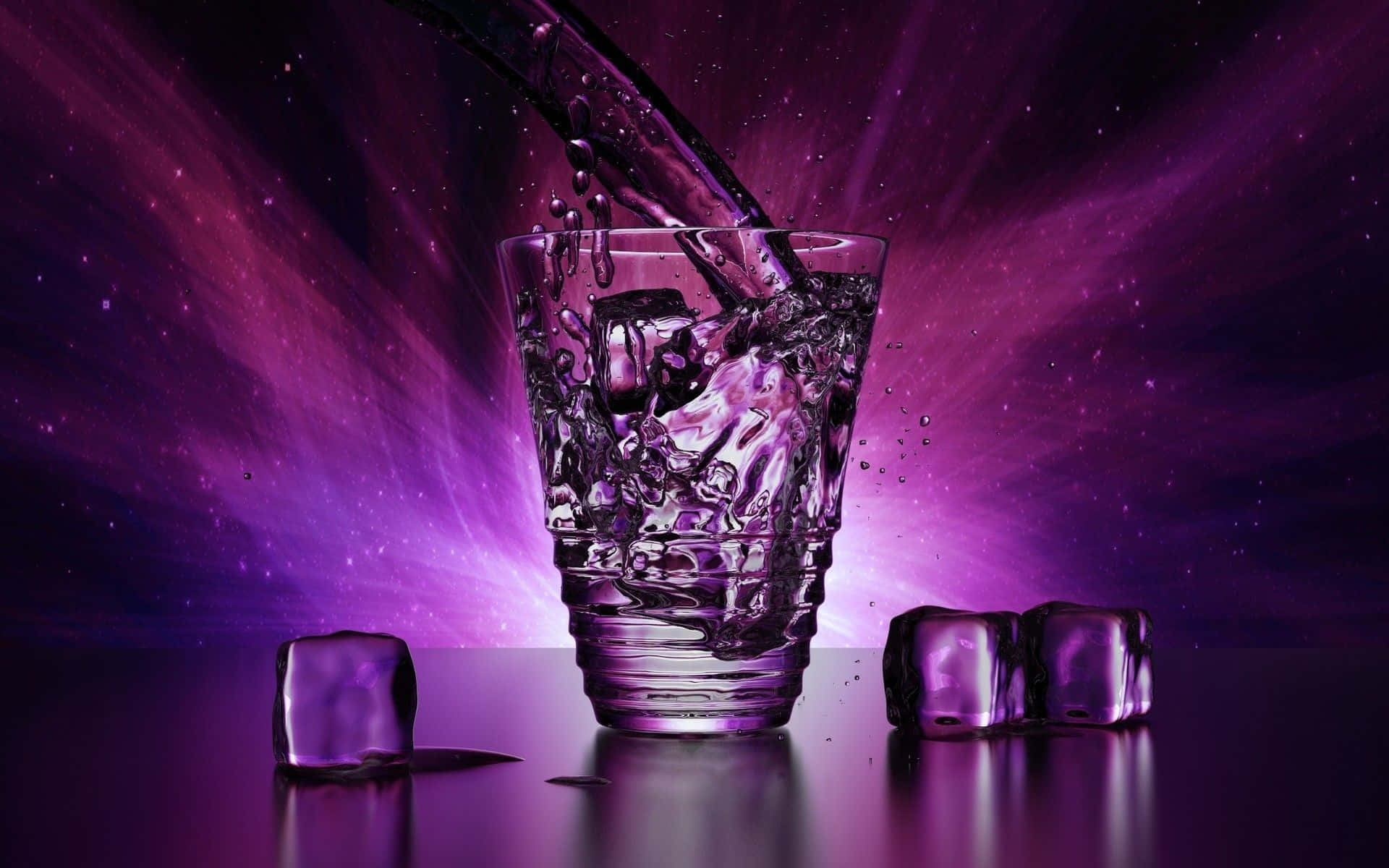 Alcoholic Drinks With Ice On Purple Background Wallpaper