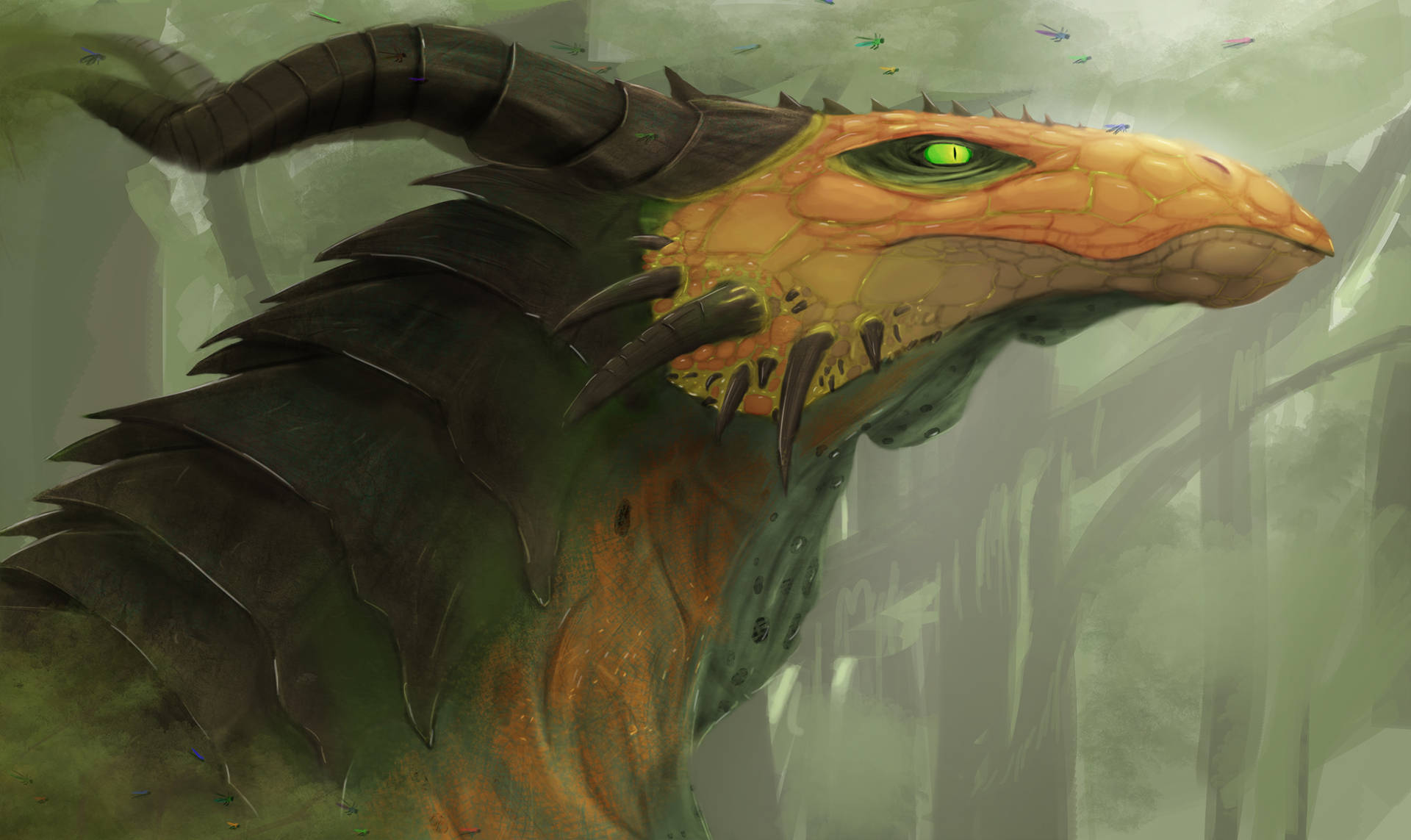 Alerted Horned Green Dragon