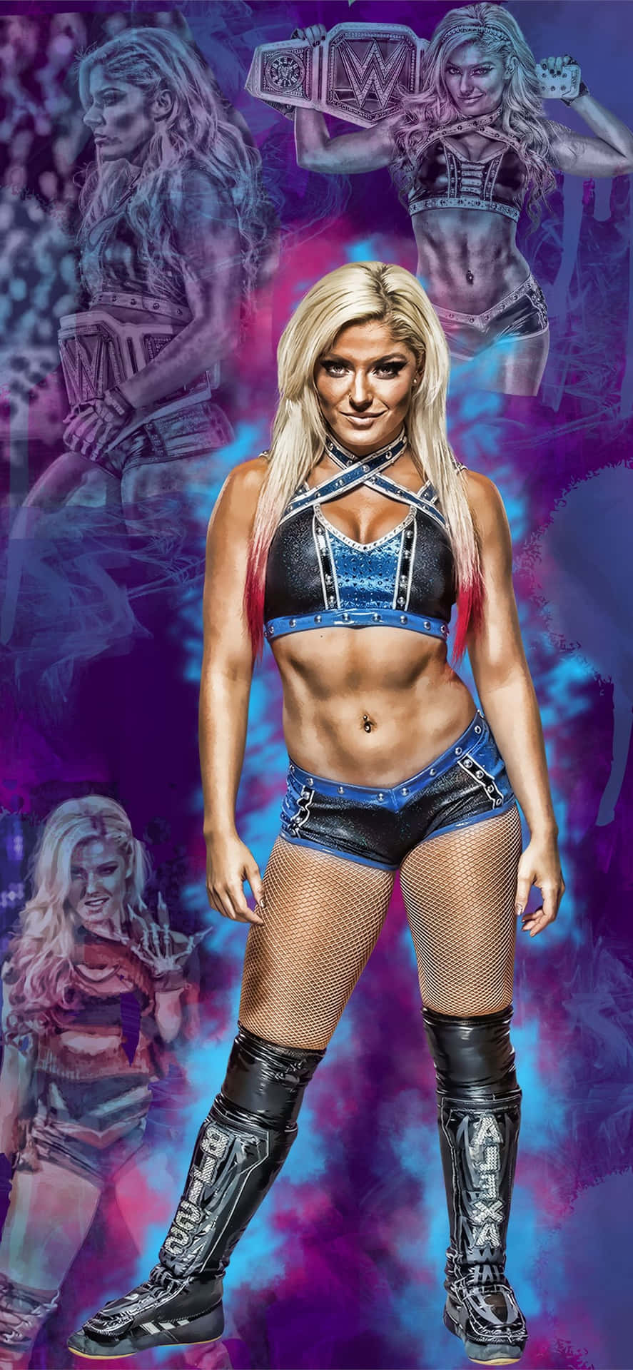 Wwe Wrestler In Purple And Blue Outfit Wallpaper