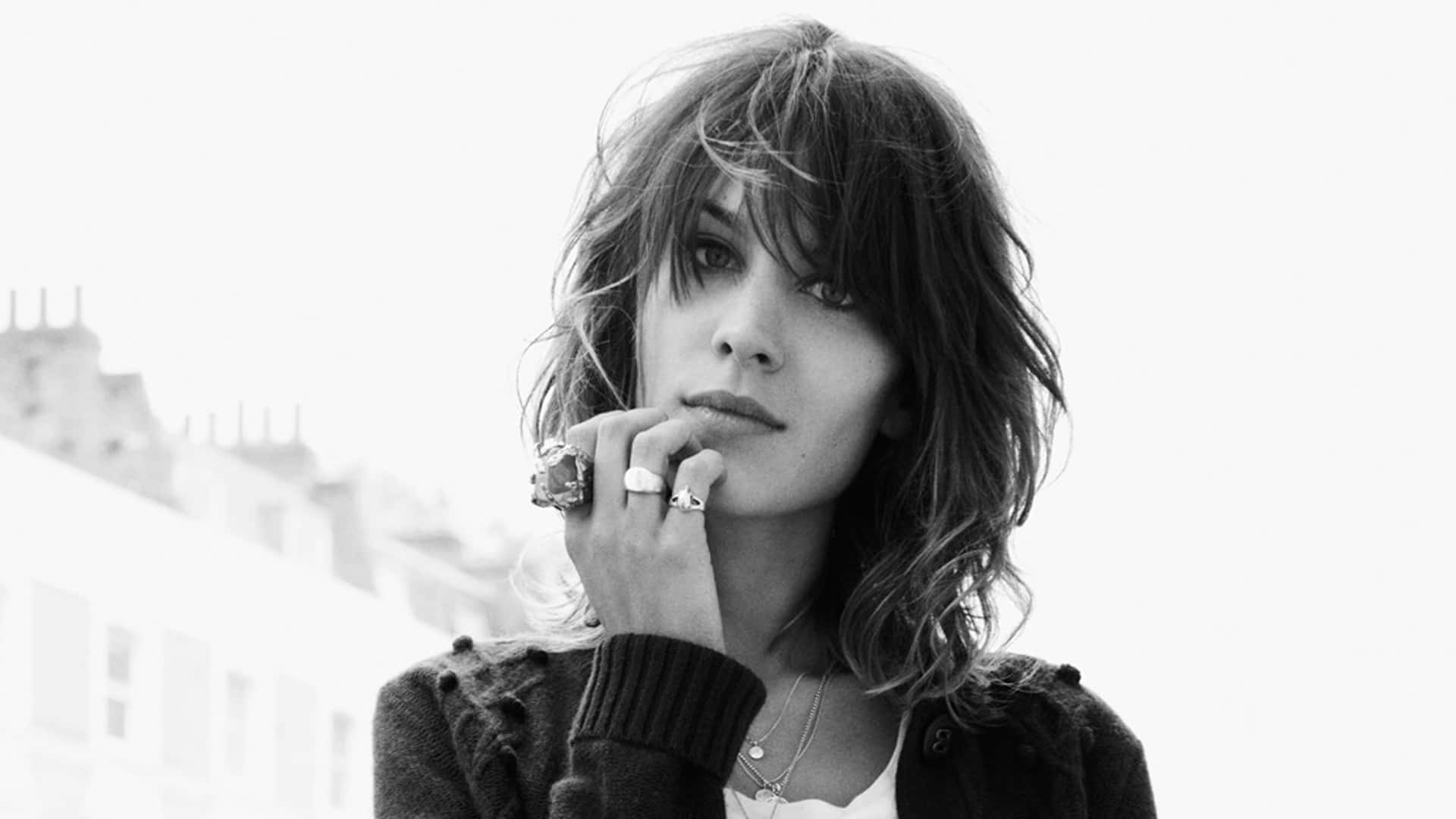 Alexa Chung Blackand White Portrait Wallpaper