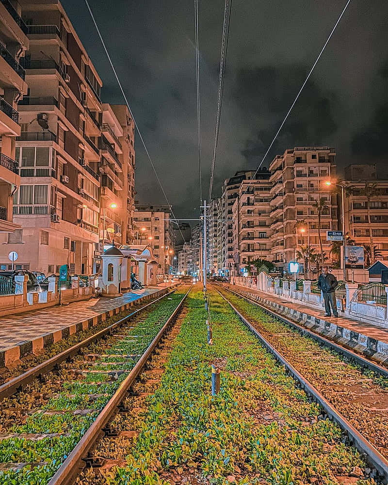 A Train Track In A City