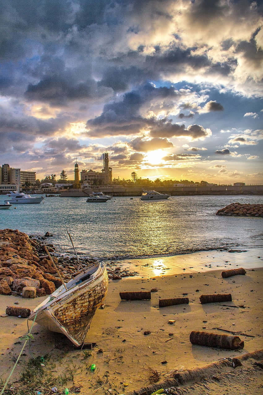 Färgglattskyline Av Alexandria, Egypten
