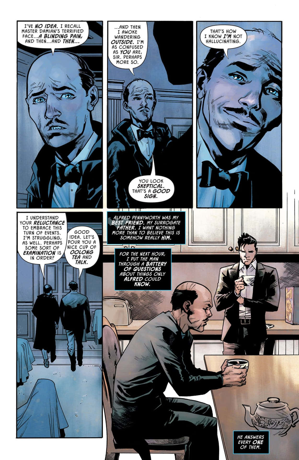 Alfred Pennyworth serving Bruce Wayne in the Batcave Wallpaper
