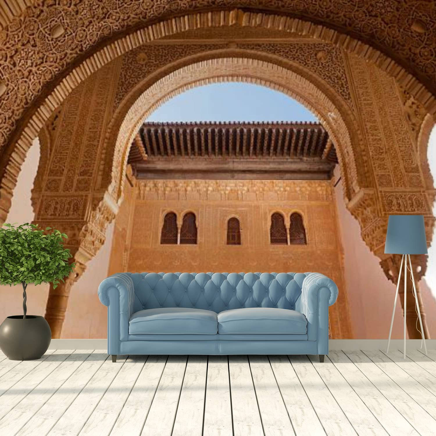 Elegant Living Room with Alhambra Wall Mural Wallpaper