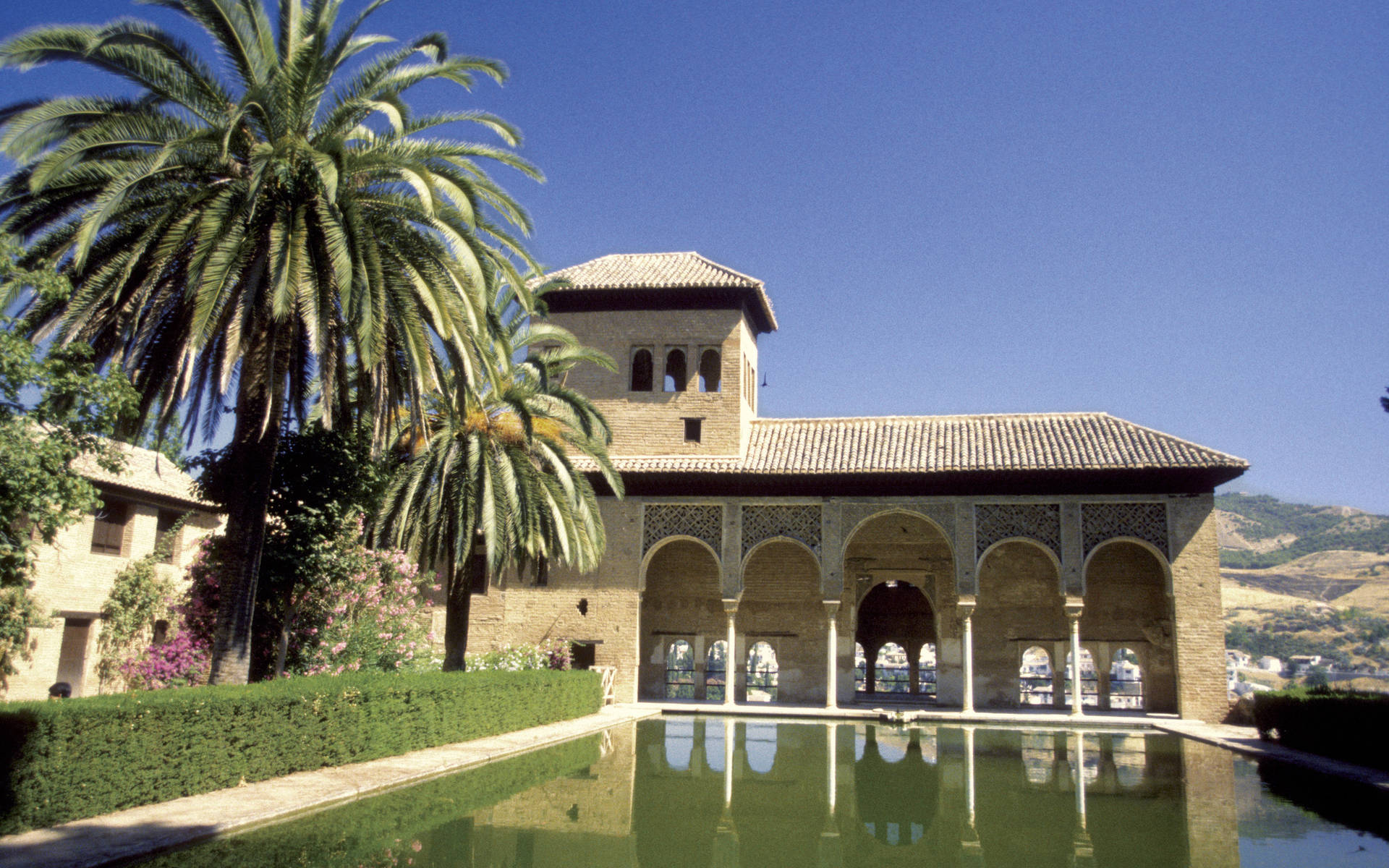 Alhambra Pool Palm Trees Wallpaper