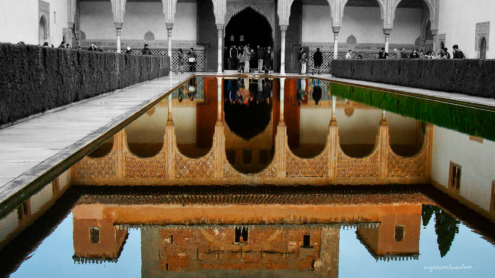 Alhambra Reflected In Water Wallpaper