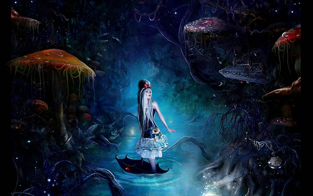 Alice In Wonderland In A Lake Background