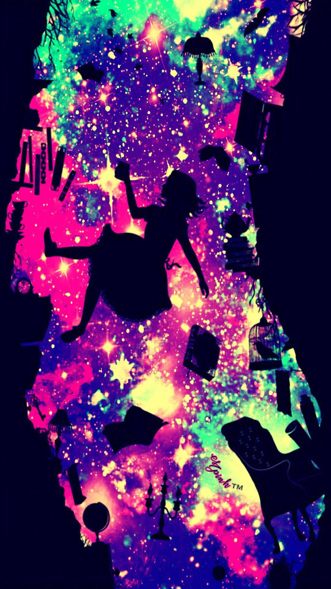 A Galaxy With A Woman And A Book Wallpaper