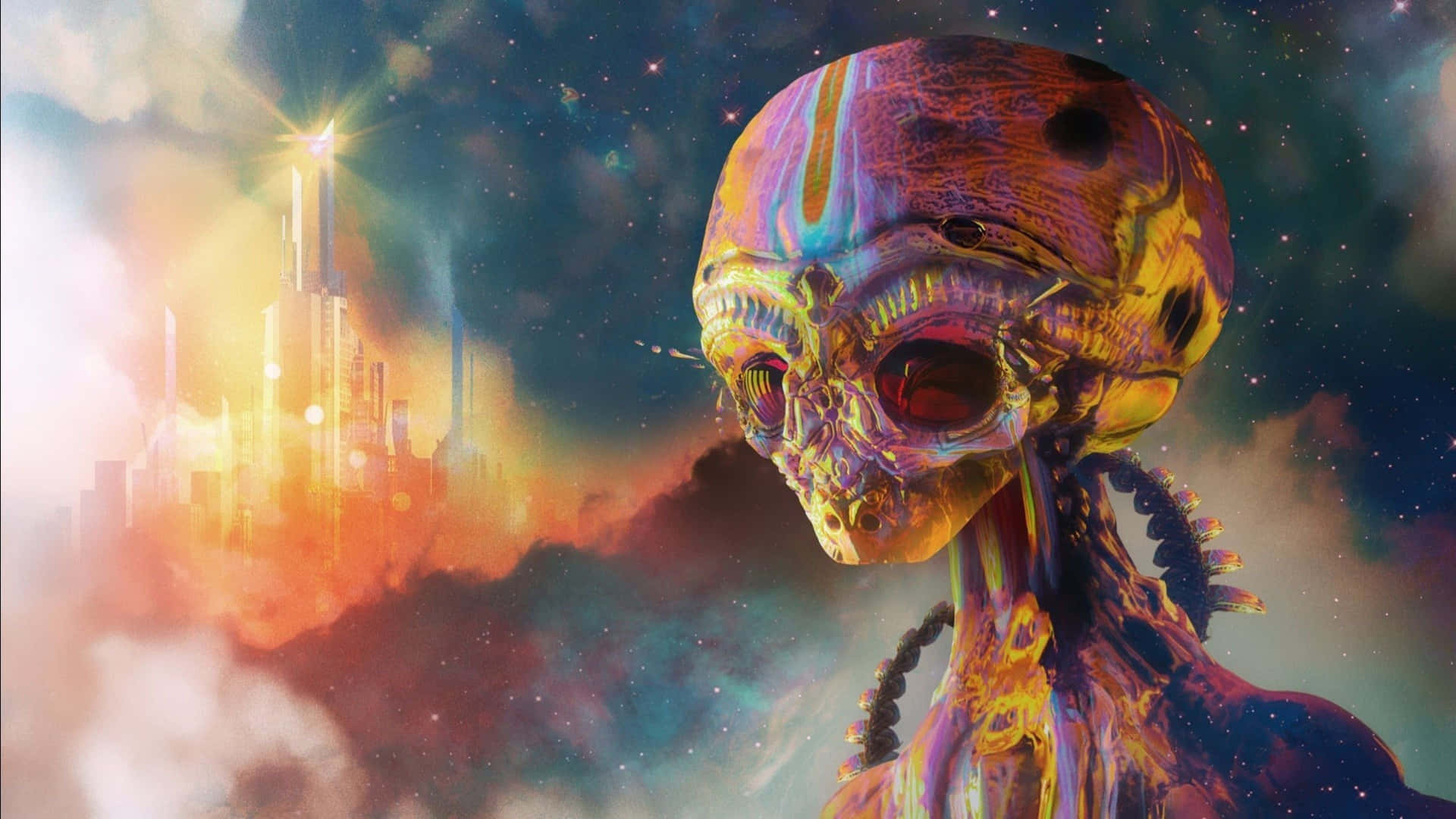 Et farverigt udtryk for den klassiske 'Alien'-film Wallpaper