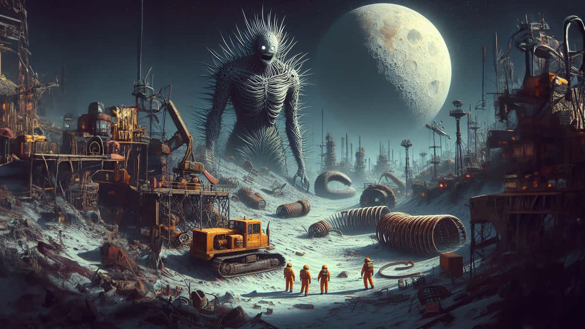 Alien Encounter Industrial Moonscape Wallpaper