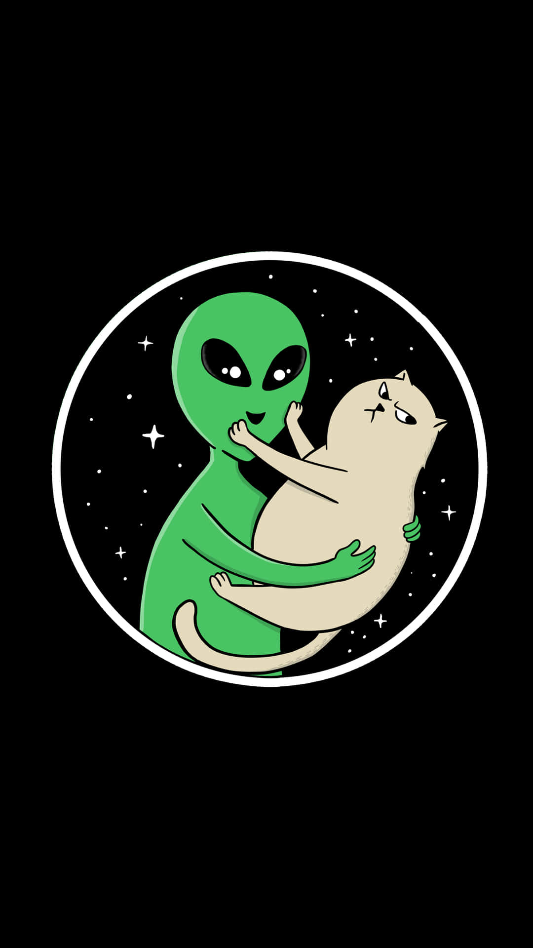 Alien Omarmt Kat Cosmica Achtergrond Achtergrond