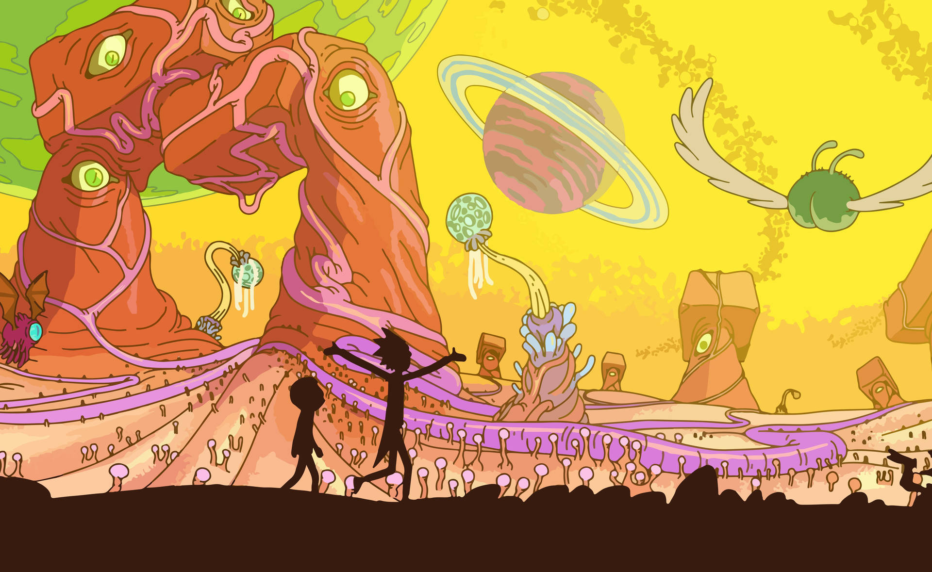 Außerirdischelandschaft Rick Und Morty Pc 4k Wallpaper
