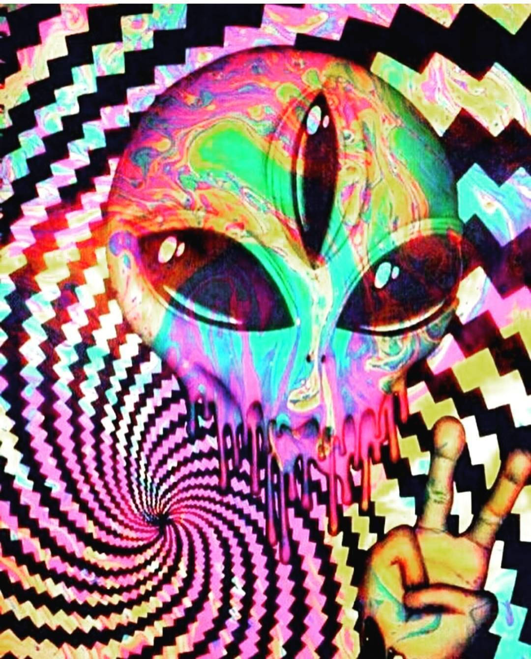 Alien Peace Sign Trippy Aesthetic Wallpaper