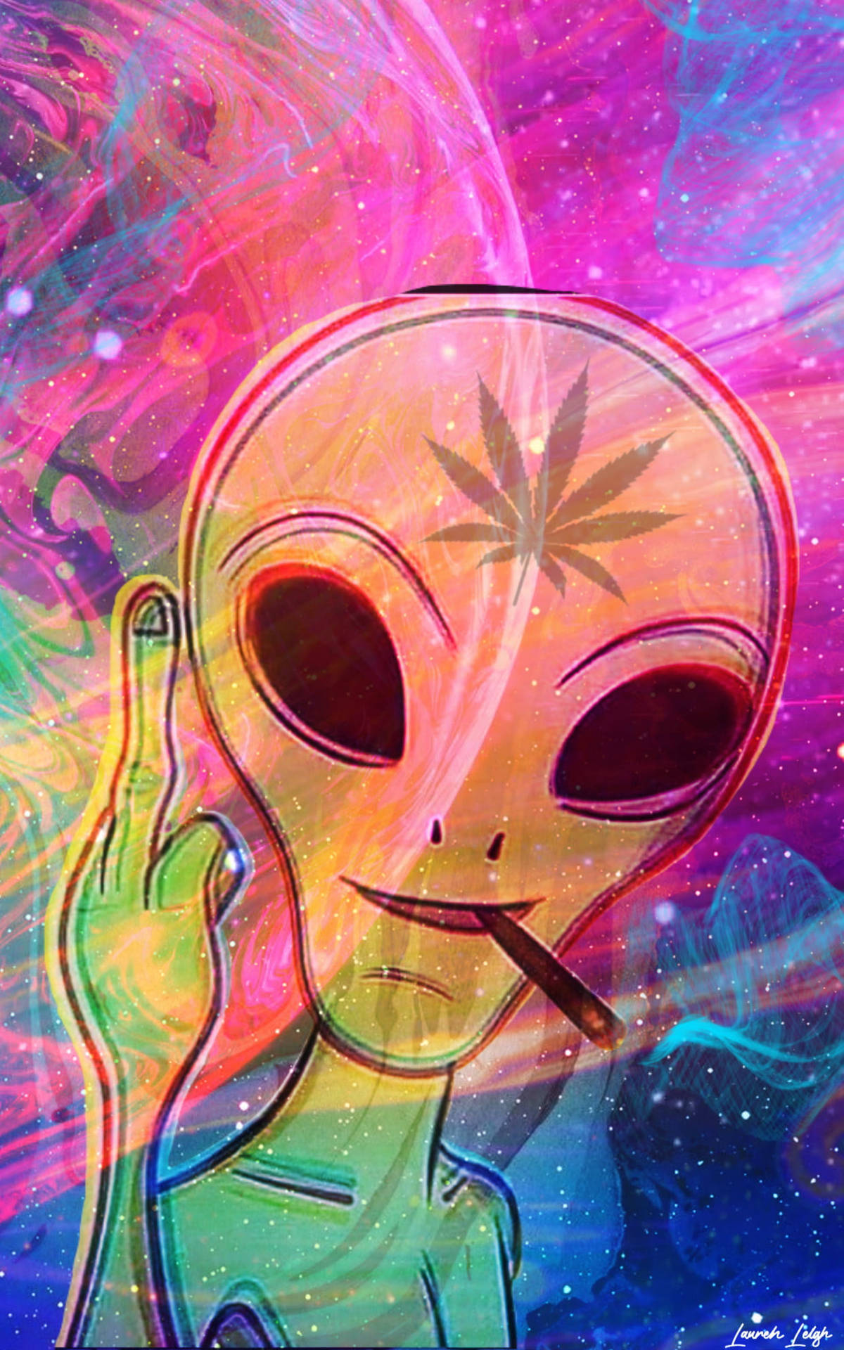 Alien Rygning Weed Popart Wallpaper