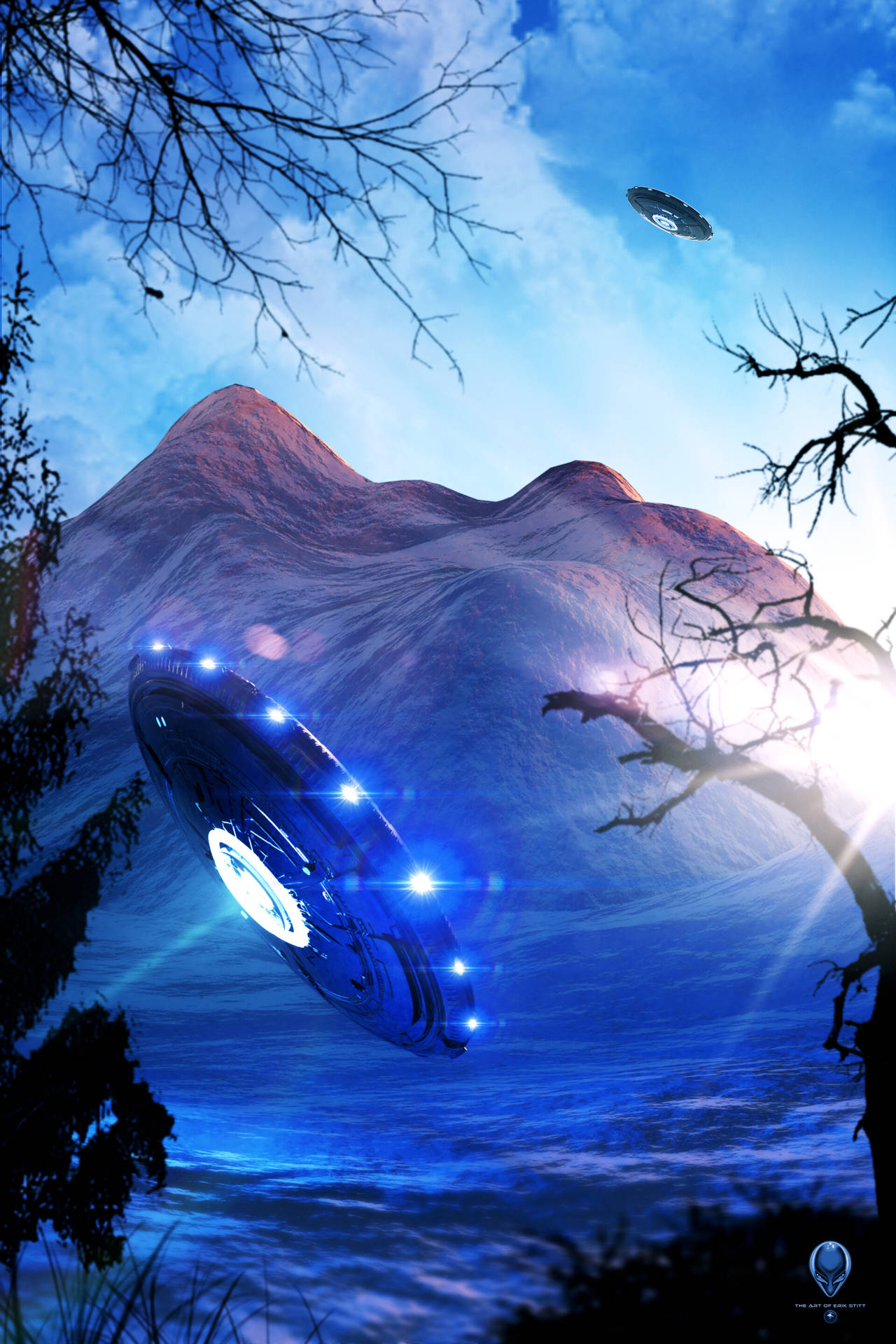 A Mysterious Alien Spaceship Lurking in the Mountains Wallpaper