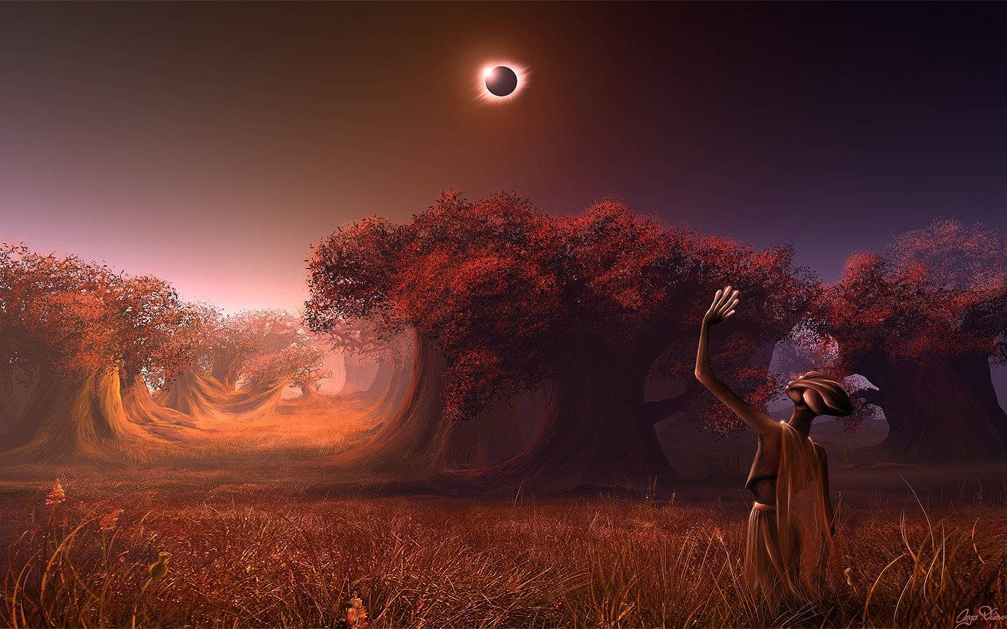 Alien Solar Eclipse Forest Wallpaper