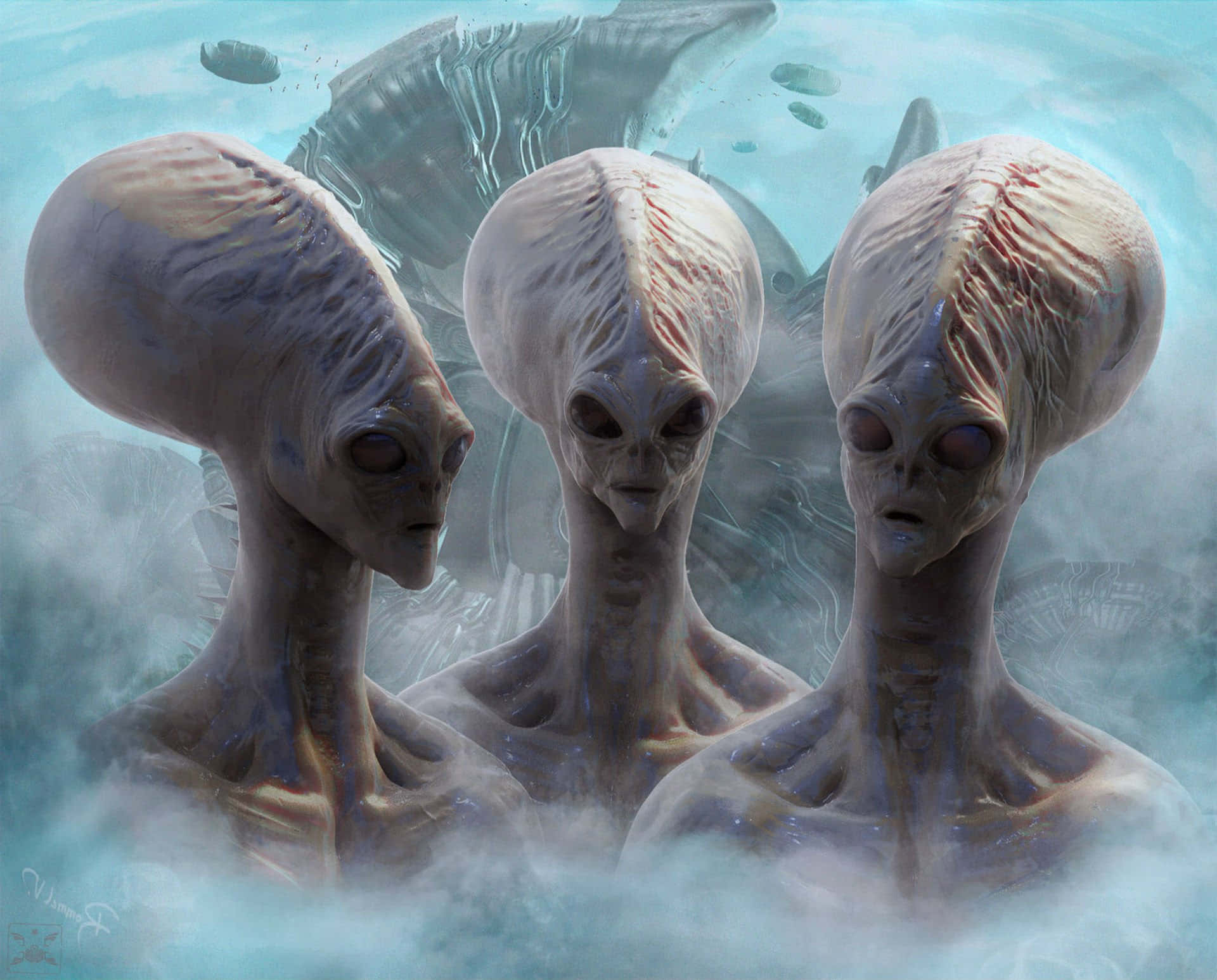Alien_ Trio_ Space_ Horror Wallpaper