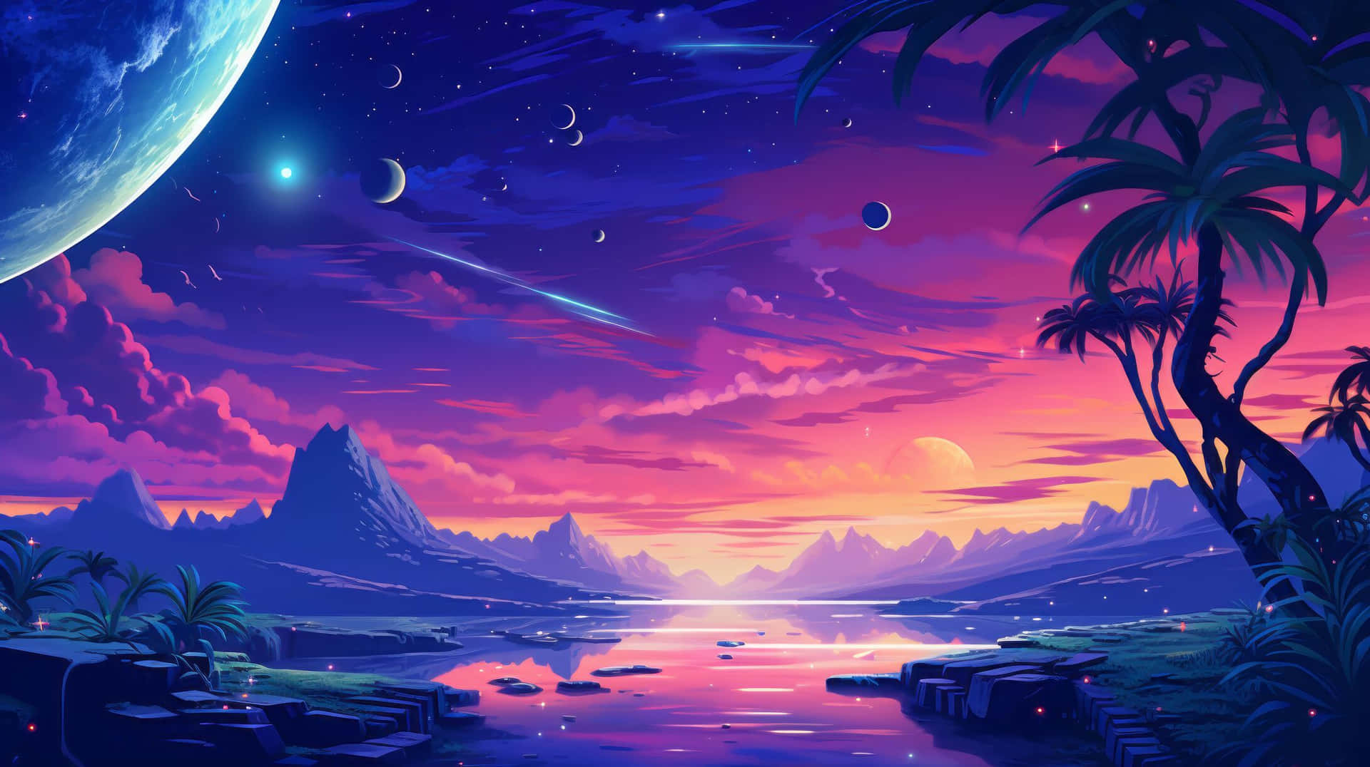 Alien_ Tropical_ Sunset Wallpaper