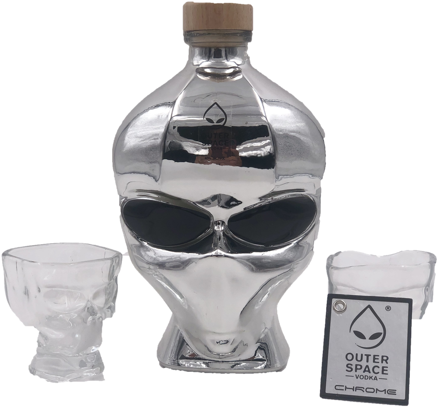 Alien Vodka Bottleand Shot Glasses PNG