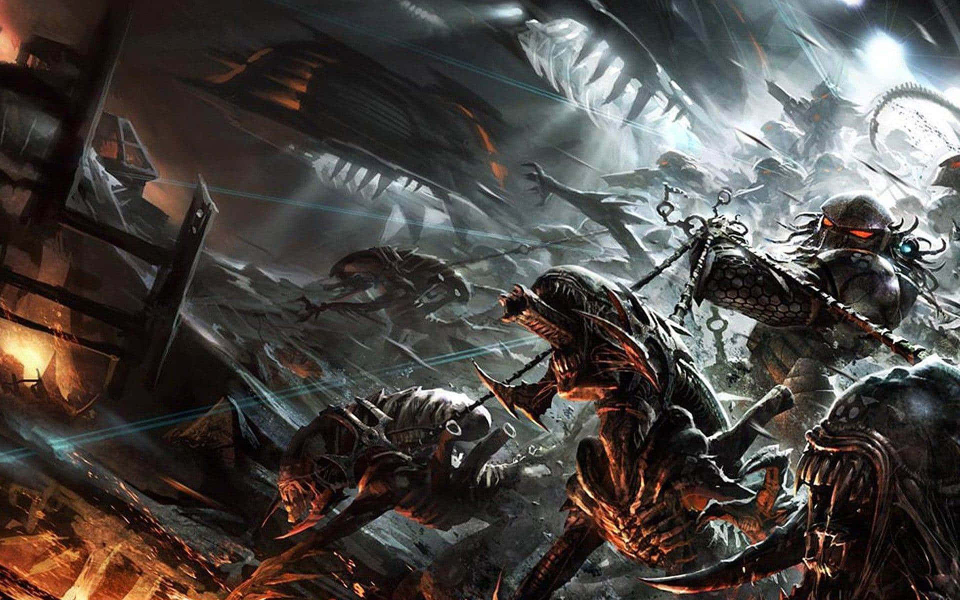 Alienvs Predator Attackerar Människor. Wallpaper