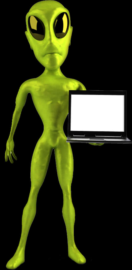 Alien With Laptop Presentation PNG