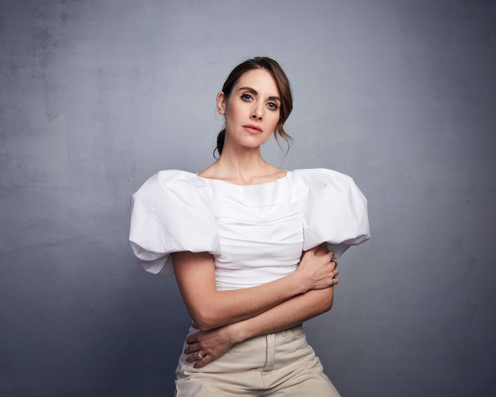 Alison Brie White Puff Sleeve