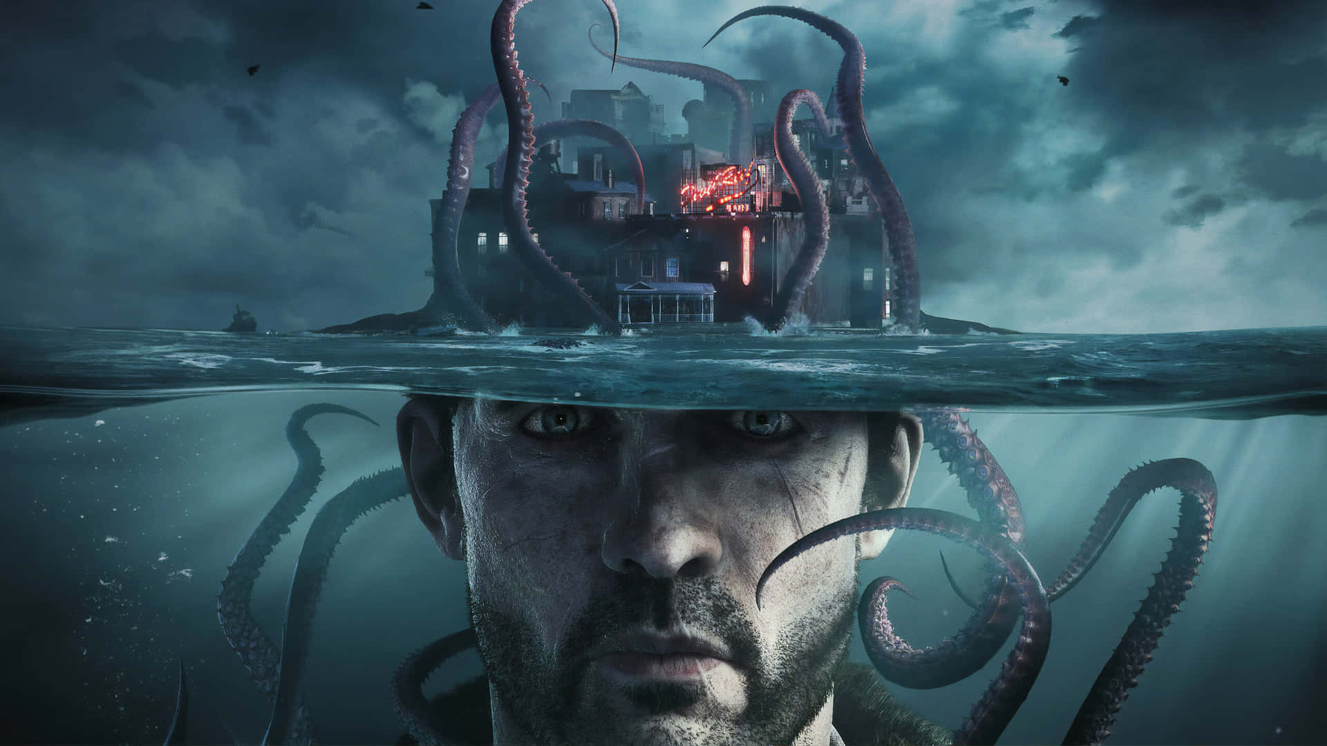 A Man With Tentacles On His Head Is In The Water Wallpaper