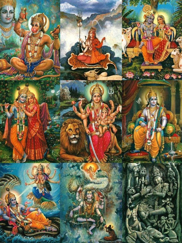 All Major Hindu Gods Art Collage Wallpaper