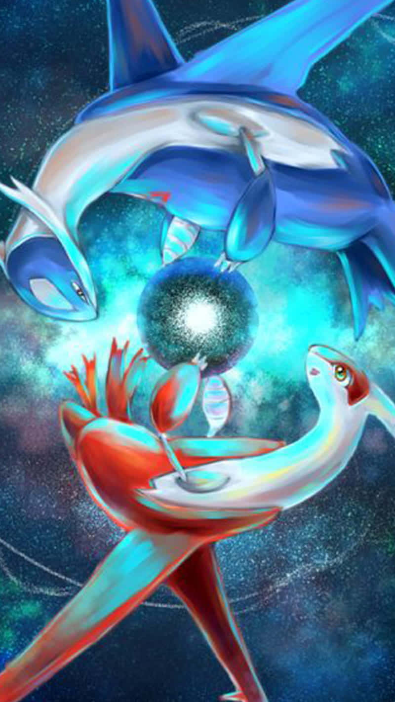 A Painting Of Two Pokemon In Space Wallpaper