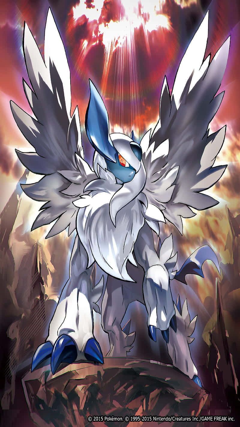 En hvid og blå Pokémon med vinger Wallpaper