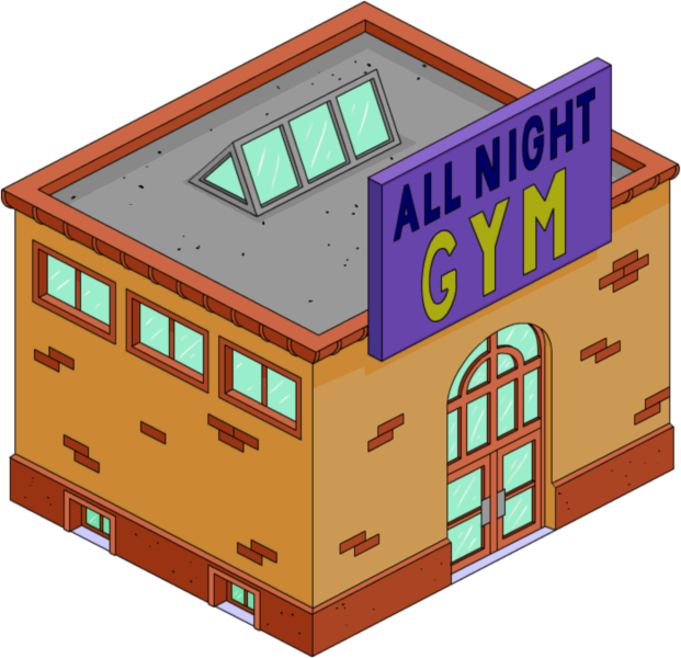 All Night Gym Cartoon Building PNG