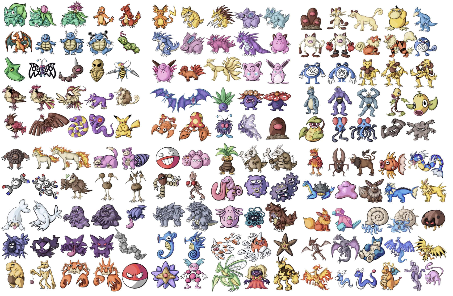 En samling af forskellige pokemon-karakterer