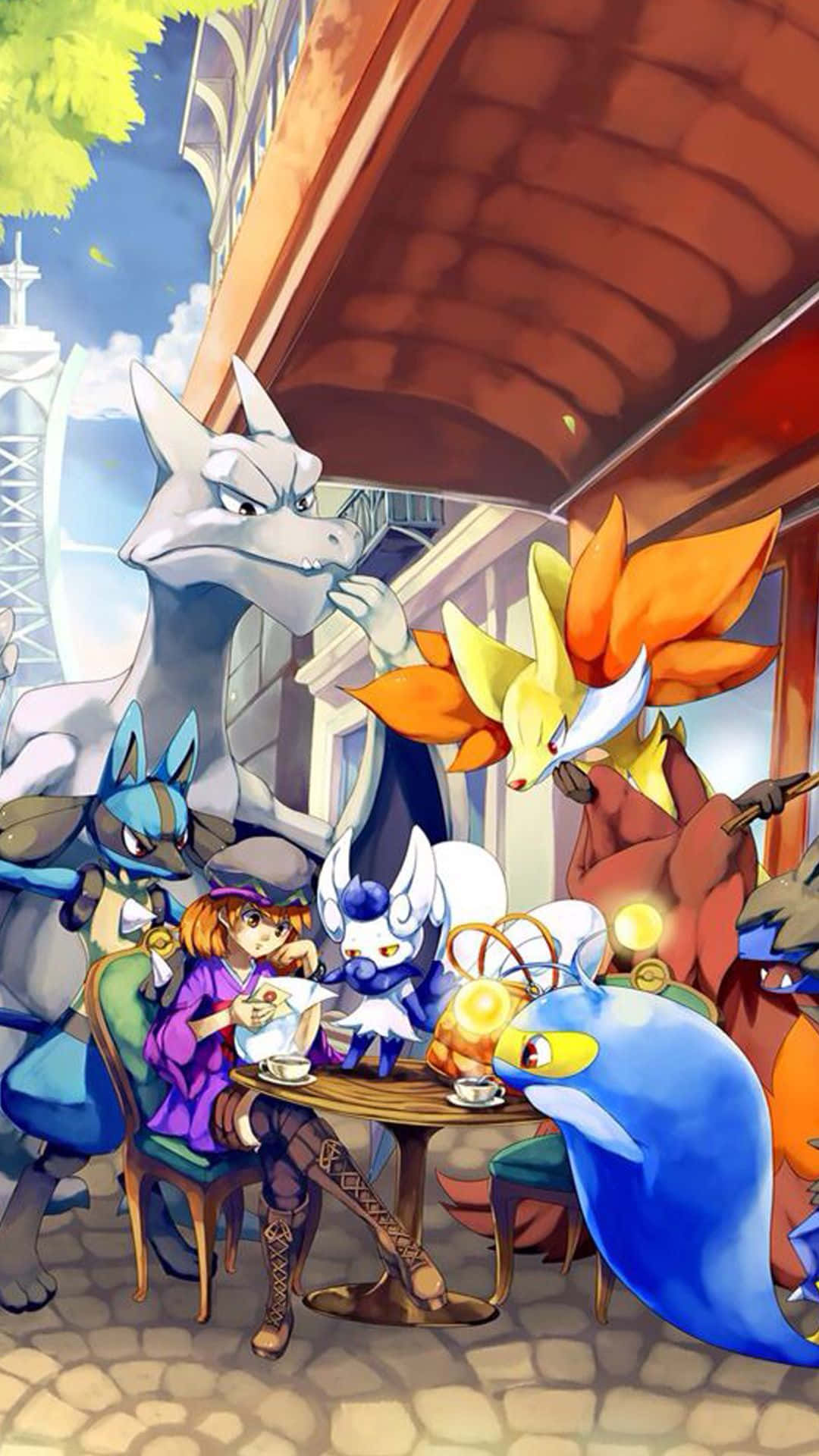 Pokemonun Grupo De Personajes Sentados En Una Mesa