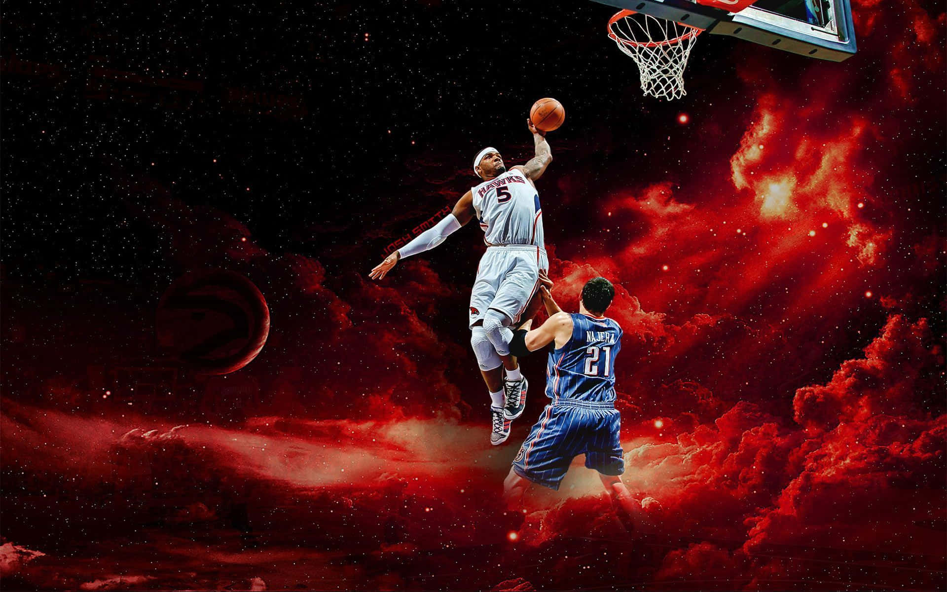 En basketballspiller dunkes i himlen Wallpaper