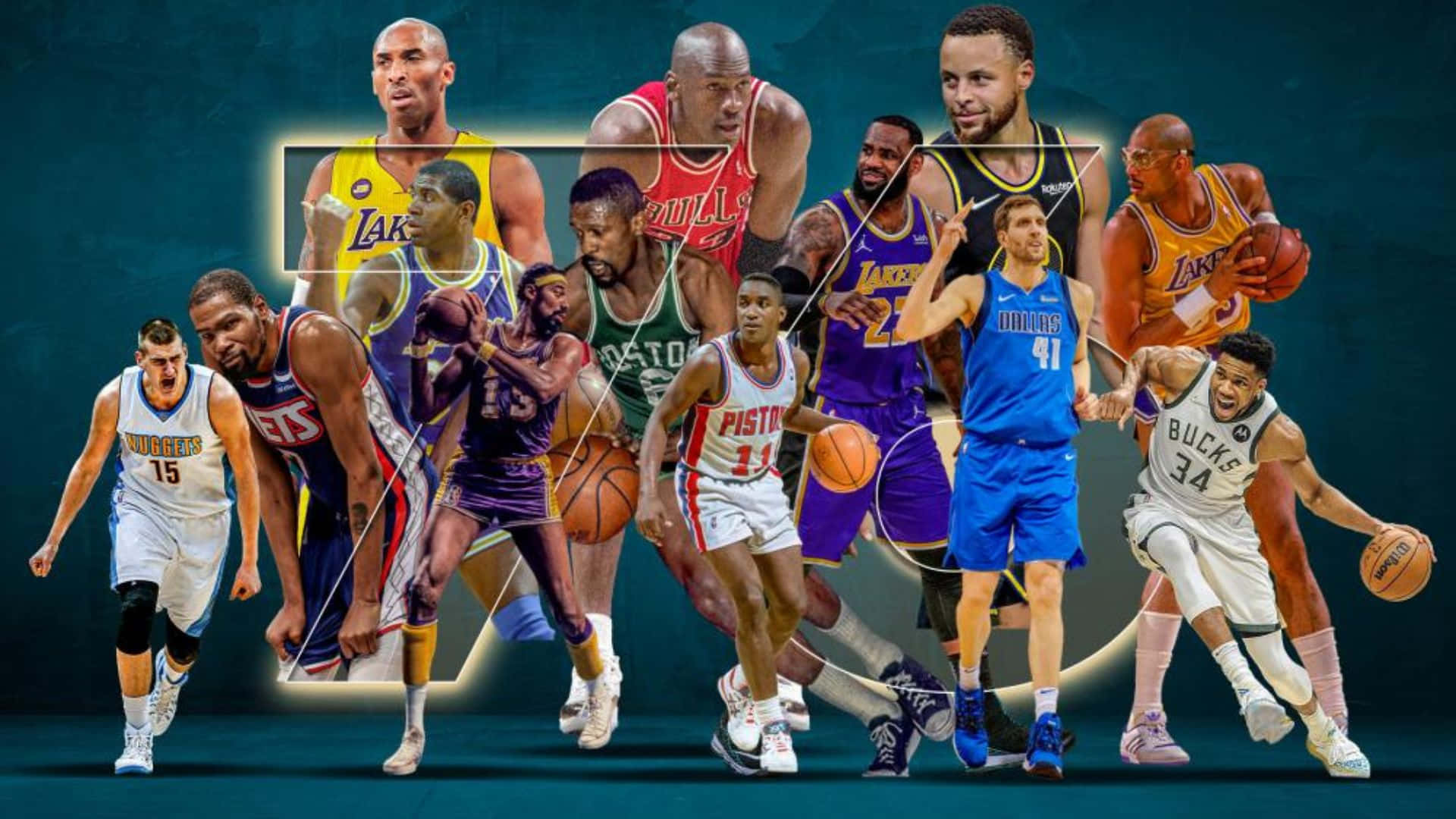 All-star Nba Legends- Michael Jordan, Magic Johnson, And Larry Bird Wallpaper