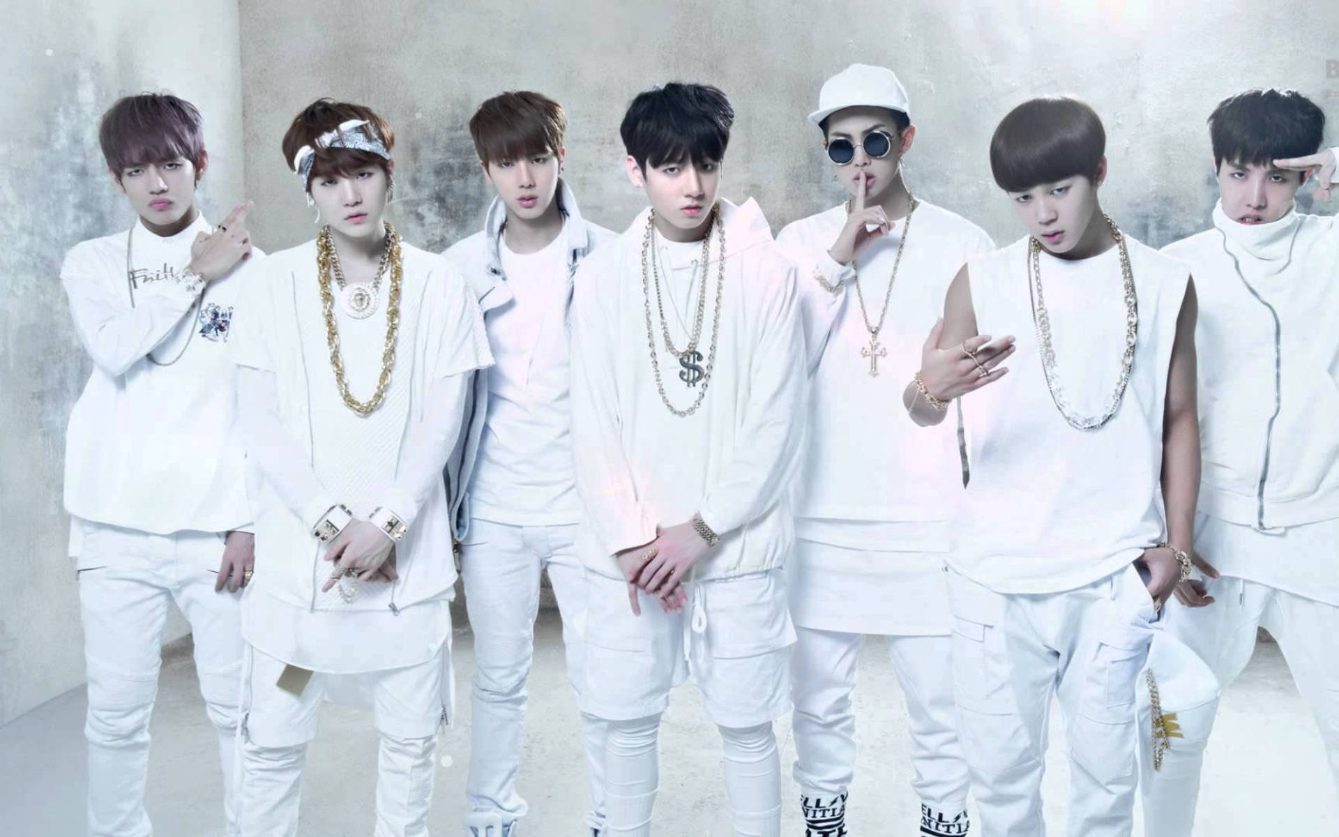 All White BTS Group Photo Wallpaper