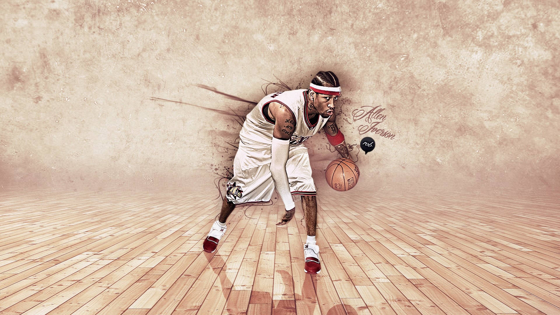 Caption: Allen Iverson in Action - Master of Dribbling Wallpaper