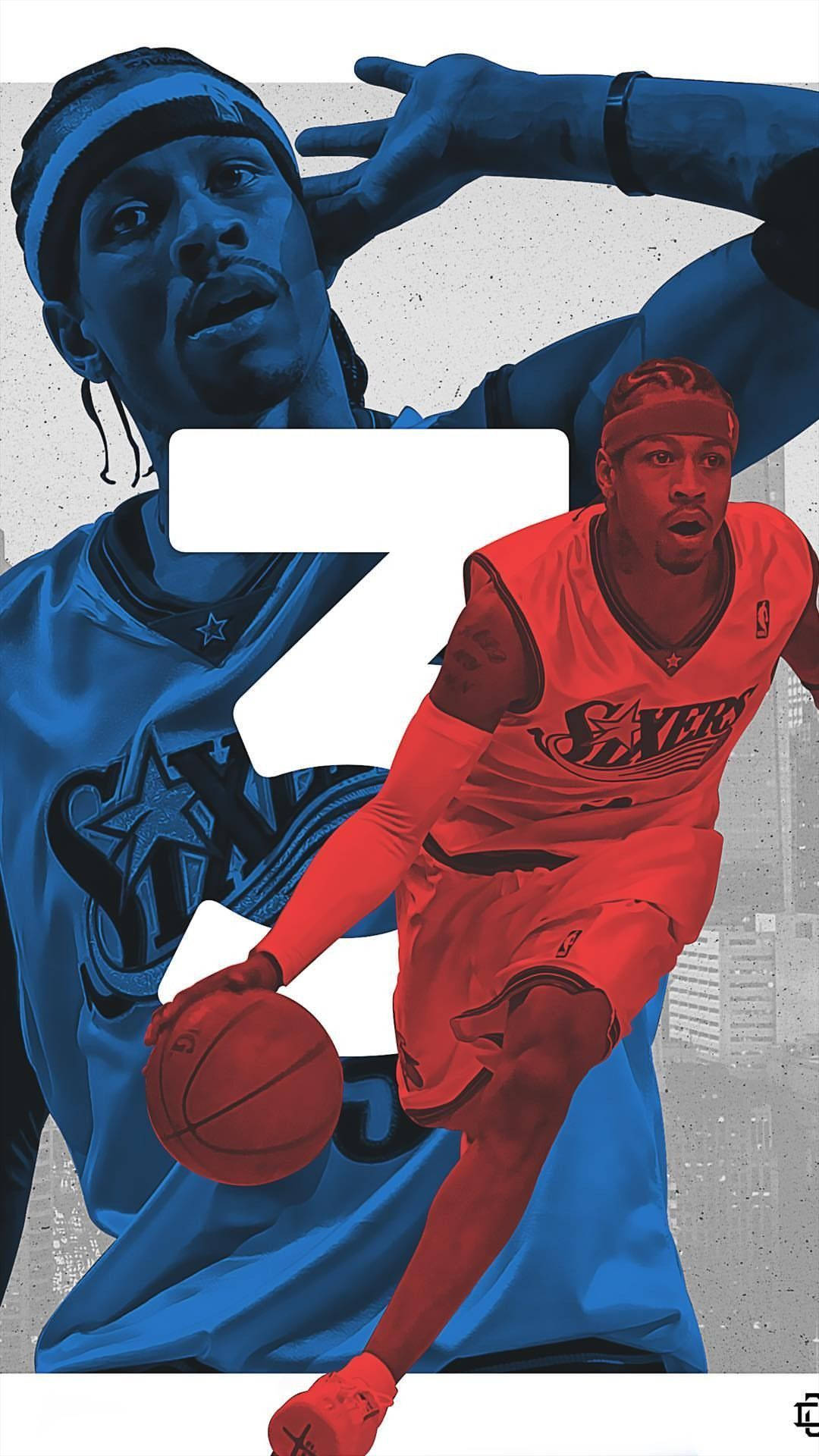 Allen Iverson In Blue And Red Wallpaper