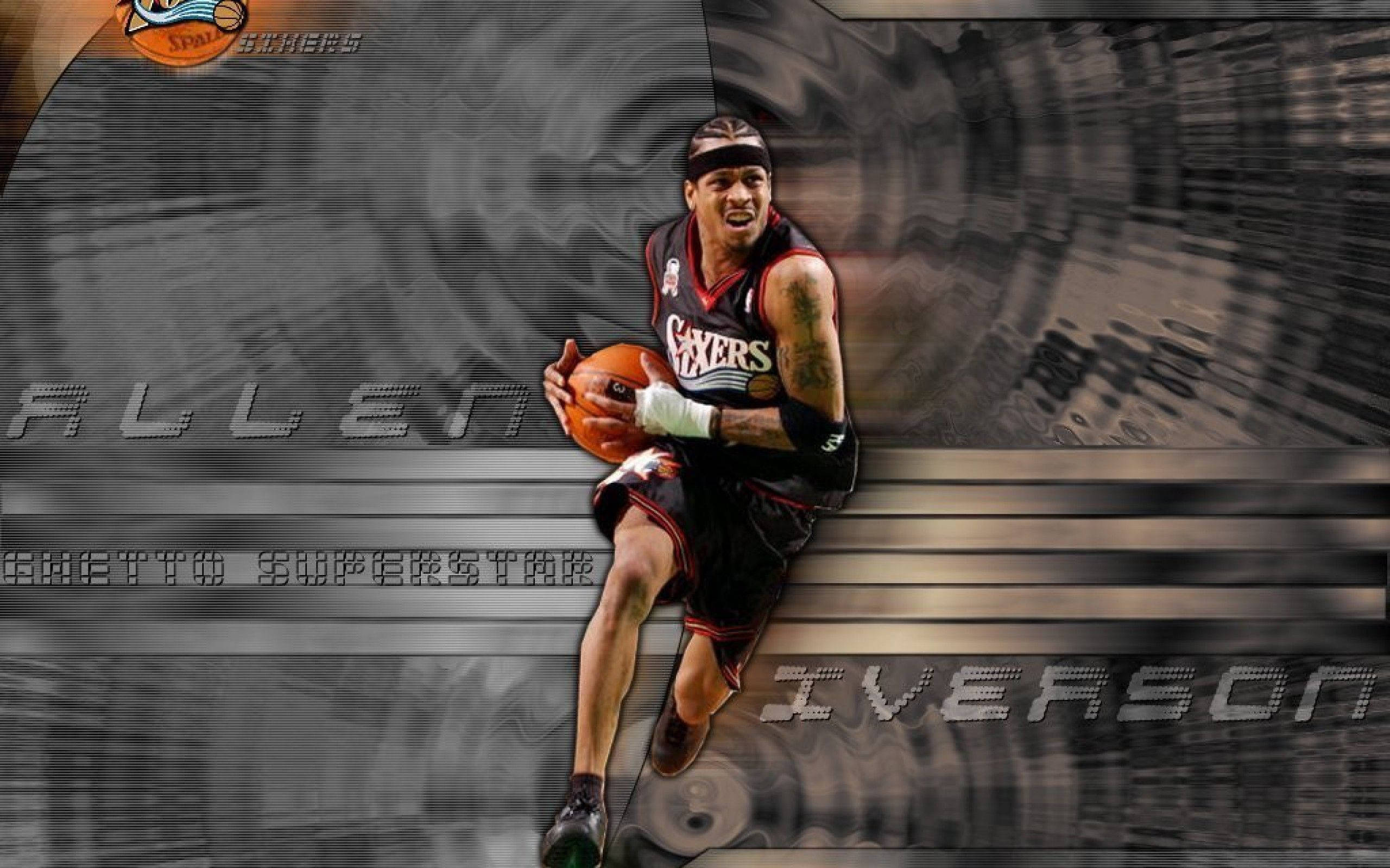 Allen Iverson In Gray Abstract Background