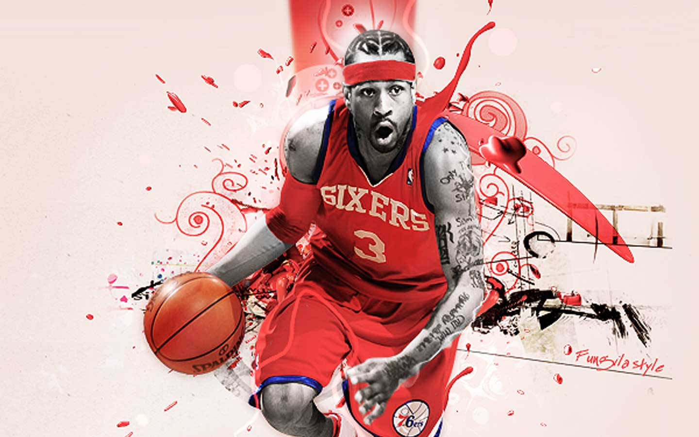 Allen Iverson In Red Abstract Background Wallpaper