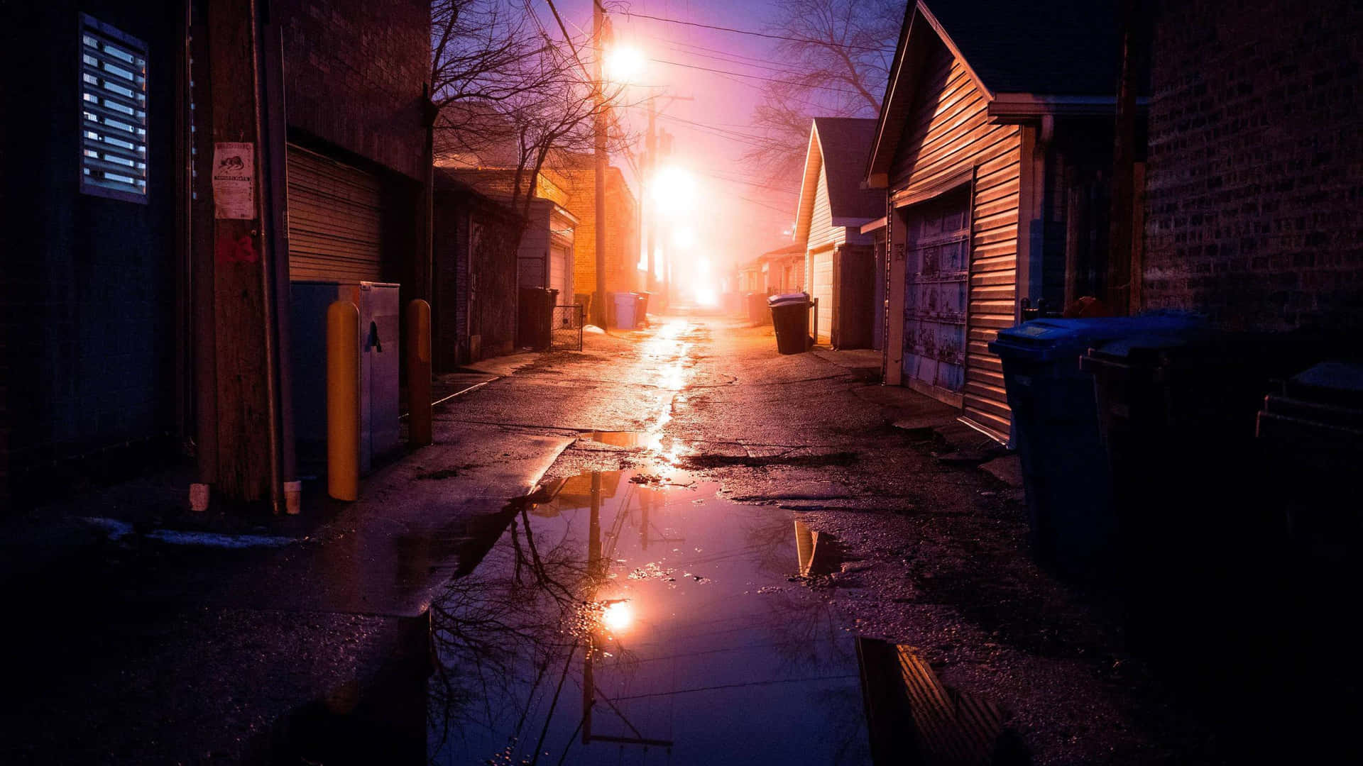 Alley With Puddle Of Water Background