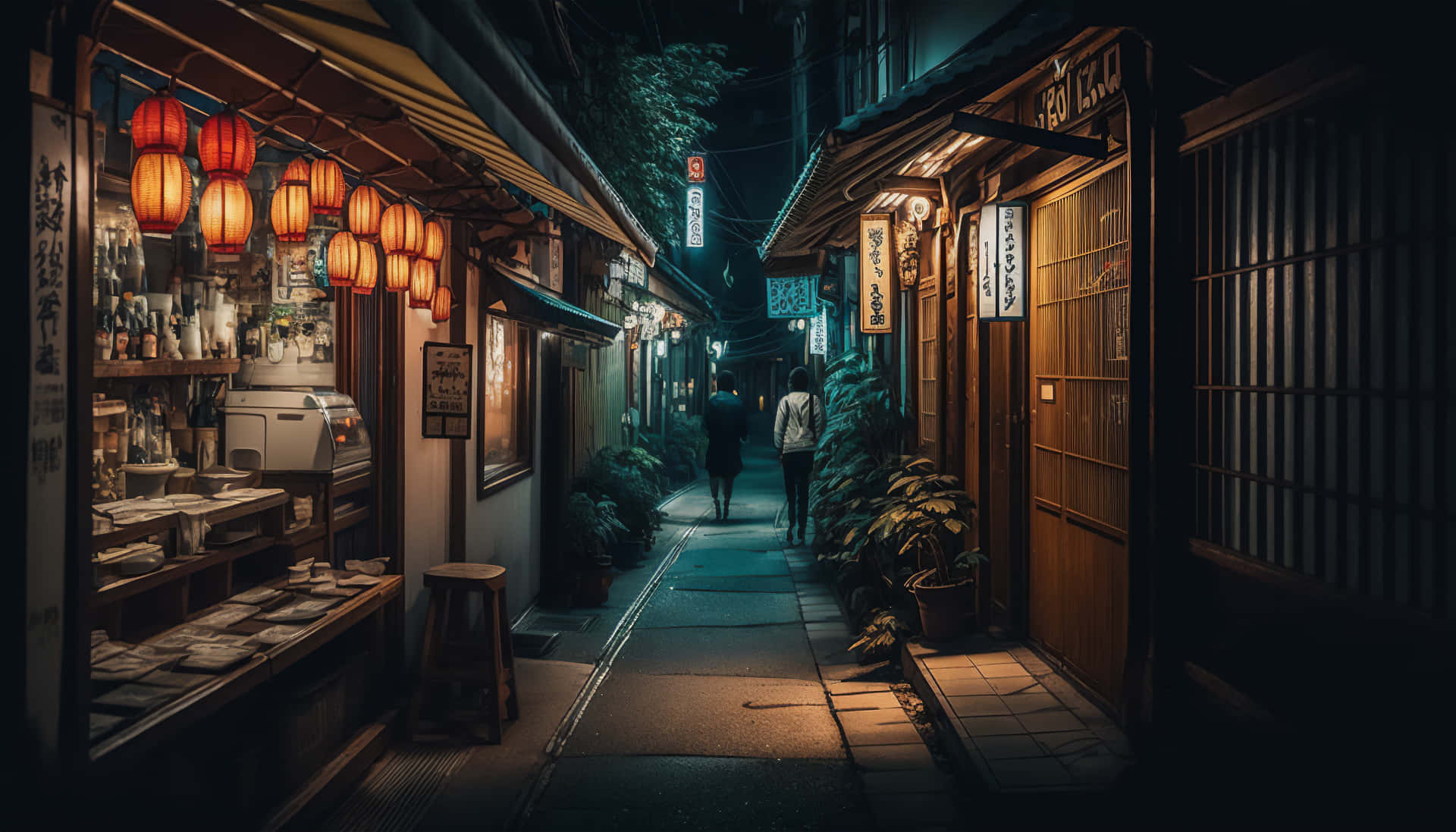 Japanese Shops Alley Background