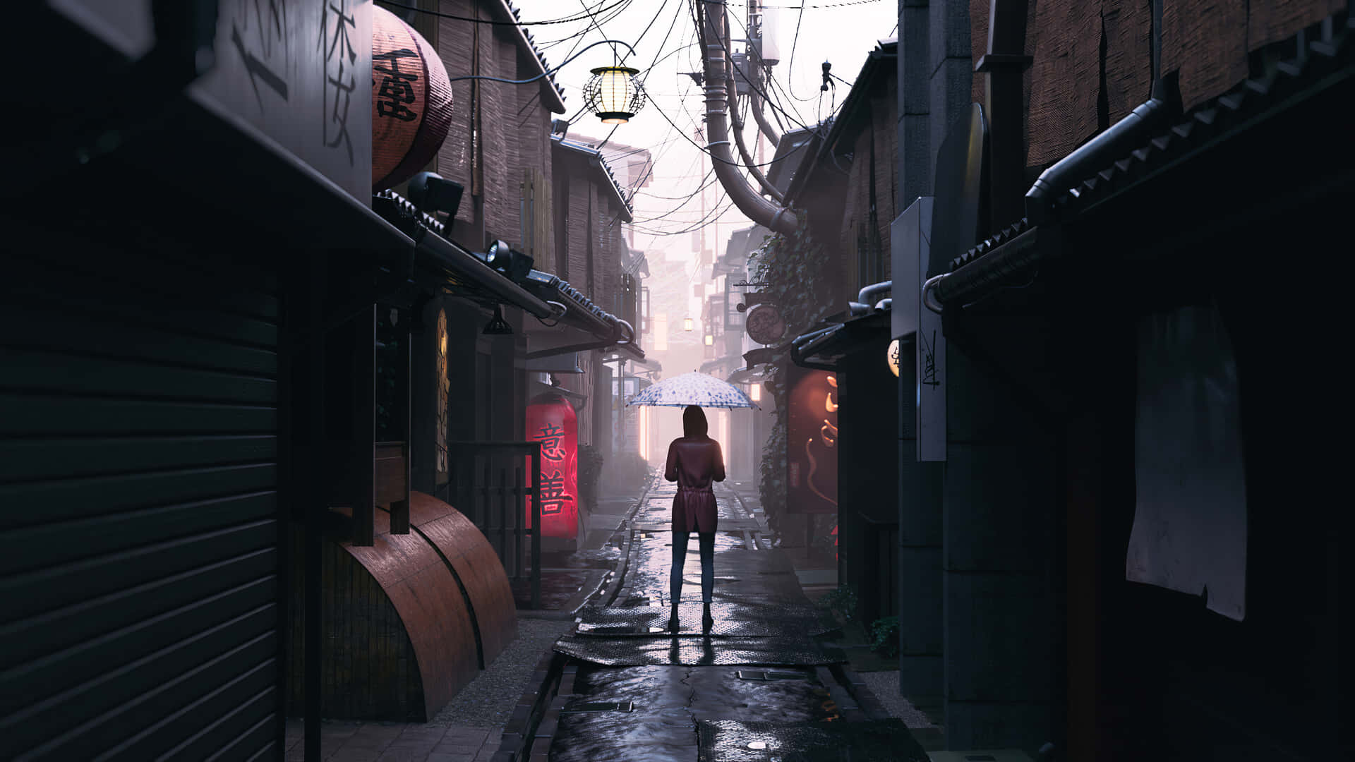 Person Standing In The Middle Alley Background