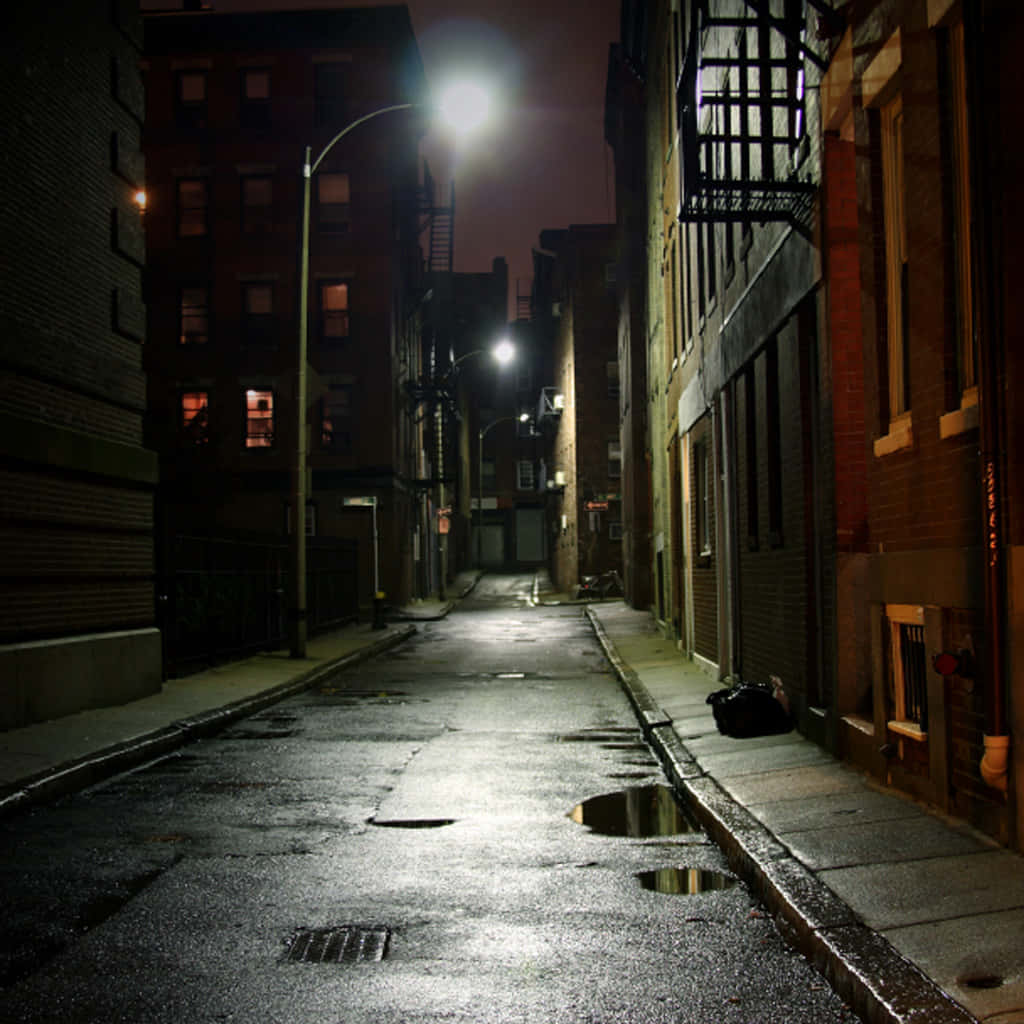 A peaceful view of a narrow alleyway in the city.