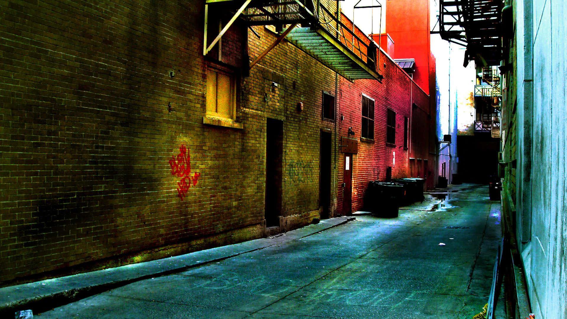 A Narrow Alleyway With A Fire Hydrant