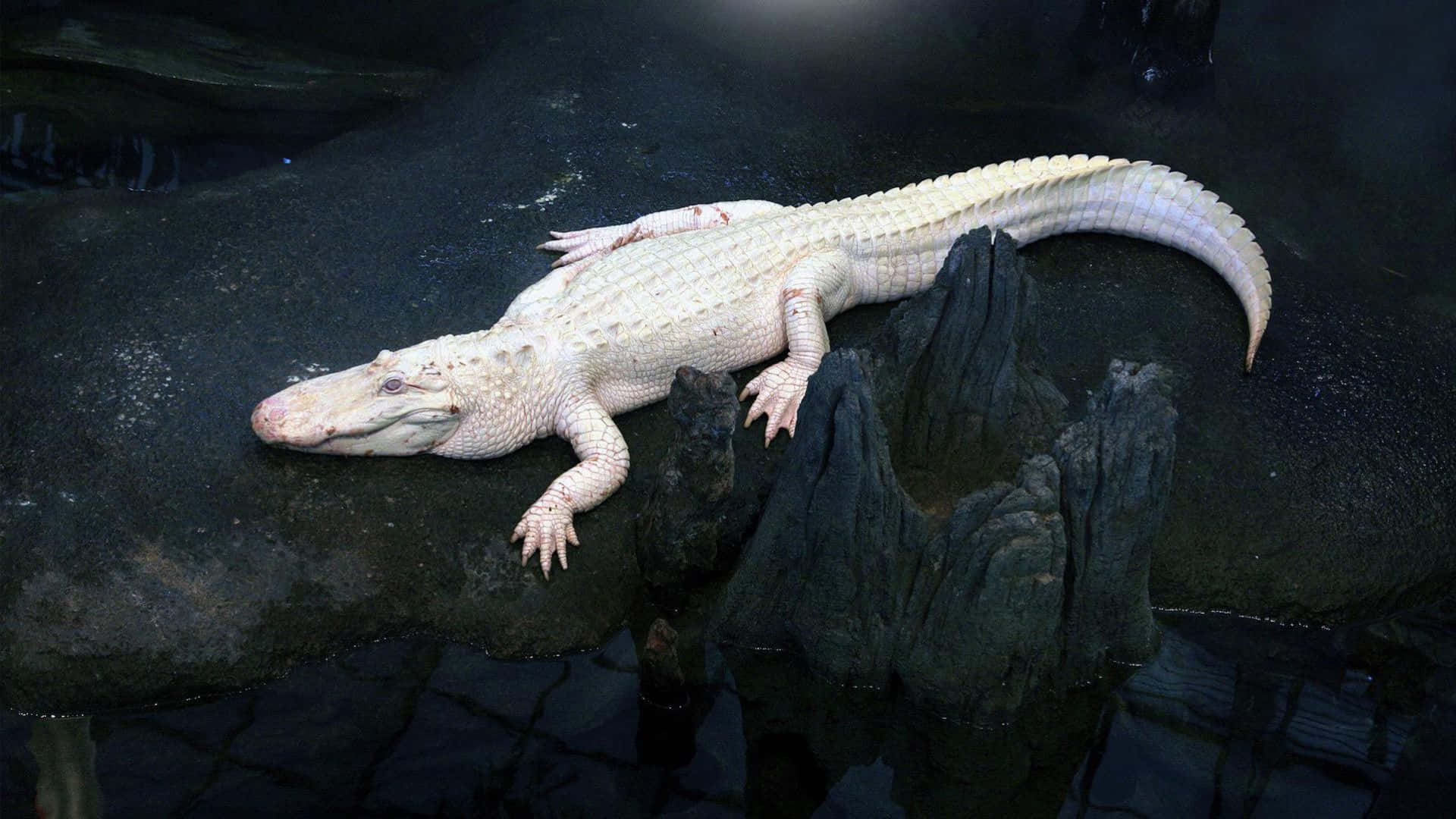 Einalligator, Der Einen Sonnigen Tag Im Sumpf Genießt.