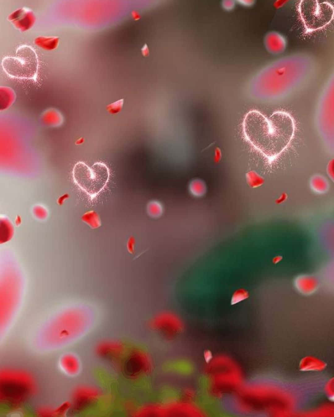 Alluring Glowing Hearts And Petals Love Background